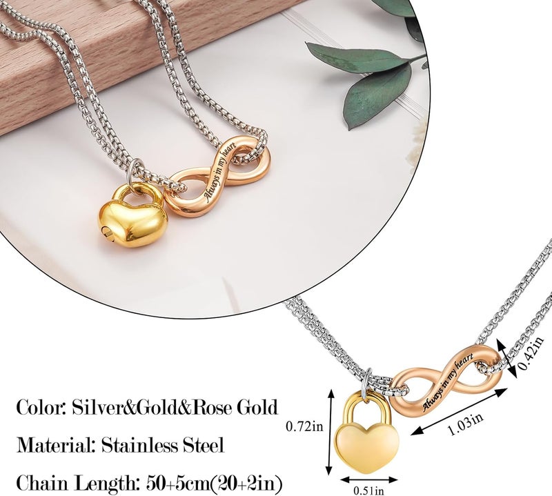 XIUDA Infinity Urn Necklace for Human Ashes Always in My Heart Cremation Necklace Stainless Steel Memorial Ash Jewelry for Women - Image 2